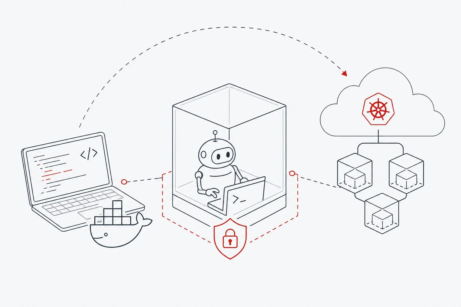 Illustration of an AI agent running inside an isolated sandbox
